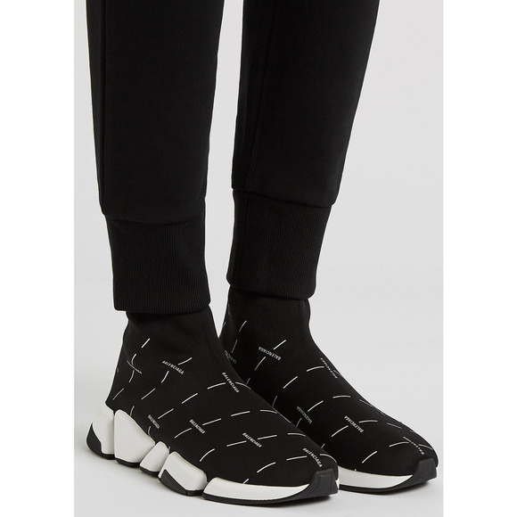 Balenciaga Mens Speed 2.0 Sock Black White All Over Logo High Top Sneaker 43 10 - Picture 5 of 12
